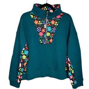 SSYS The Label Willow Floral Quarter Zip Oversized Sweatshirt Size Medium Preppy